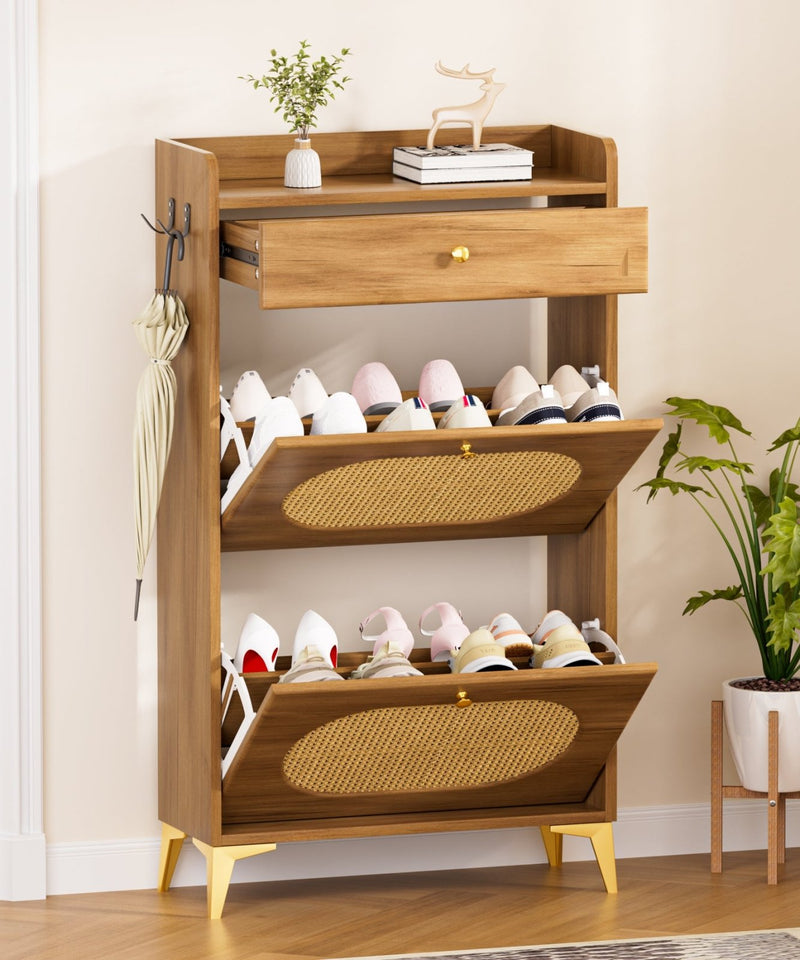 Yorbay Schuhschrank mit 2 Klappen, Schublade und Haken - YW028-D100 - 2 - yorbiy.com