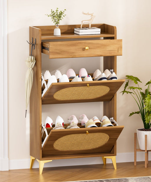 Yorbay Schuhschrank mit 2 Klappen, Schublade und Haken - YW028-D100 - 2 - yorbiy.com