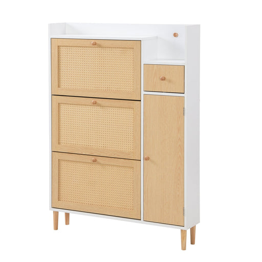 Schuhschrank aus Holzwerkstoff & Rattan, 90 x 125 x 17 cm - YB - WF317731AAW - 10 - yorbiy.com