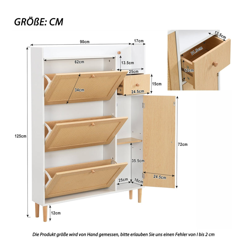 Schuhschrank aus Holzwerkstoff & Rattan, 90 x 125 x 17 cm - YB - WF317731AAW - 12 - yorbiy.com
