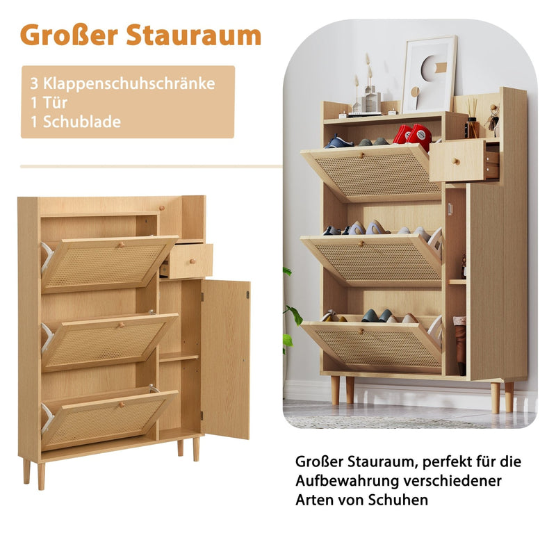 Schuhschrank aus Holzwerkstoff & Rattan, 90 x 125 x 17 cm - YB - WF317731AAW - 13 - yorbiy.com