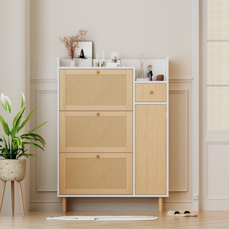 Schuhschrank aus Holzwerkstoff & Rattan, 90 x 125 x 17 cm - YB - WF317731AAW - 16 - yorbiy.com