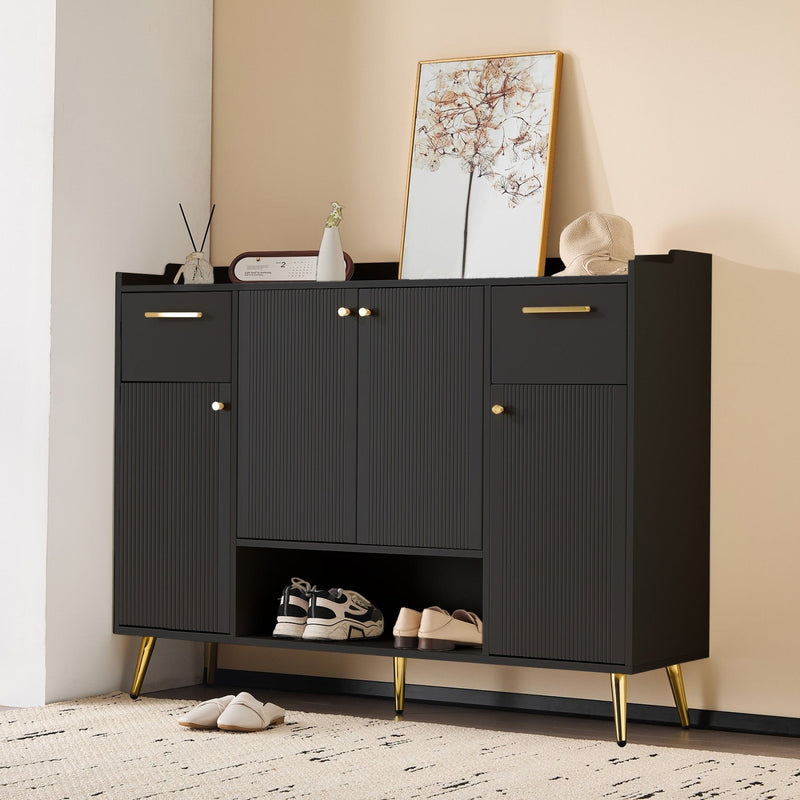 Schuhschrank mit 2 Schubladen und 4 Türen, 130x37x100 cm - YB - N657P21848384S - 10 - yorbiy.com