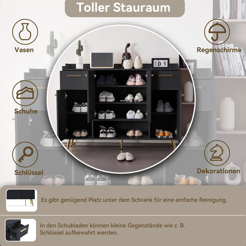 Schuhschrank mit 2 Schubladen und 4 Türen, 130x37x100 cm - YB - N657P21848384S - 14 - yorbiy.com