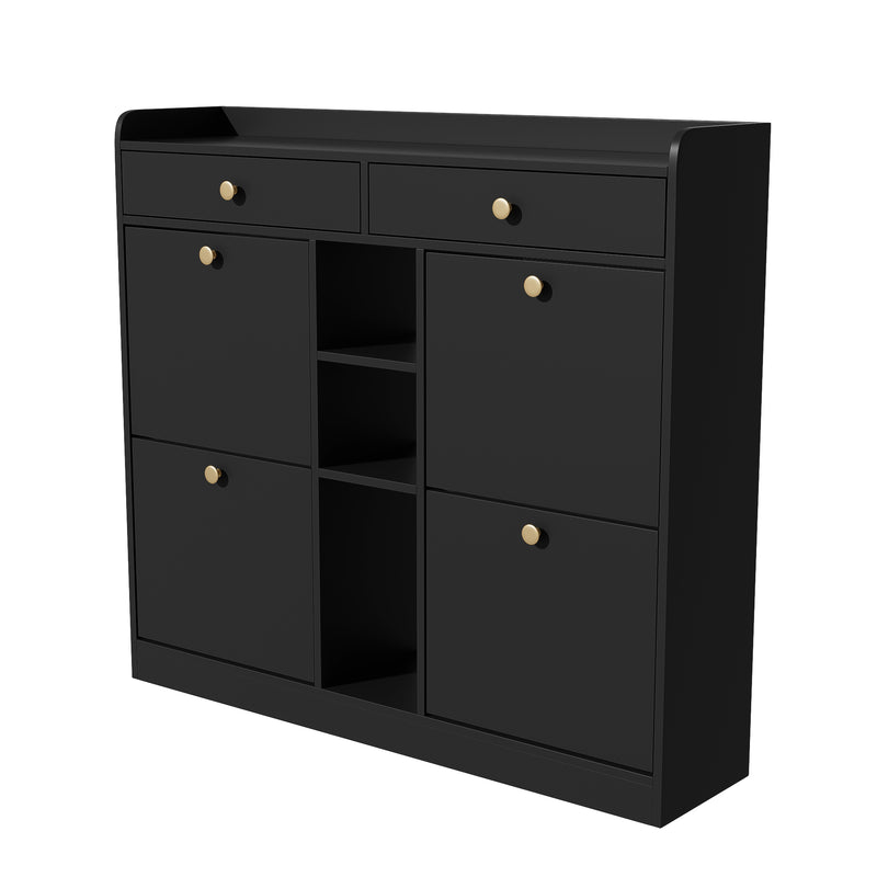 Schuhschrank mit 4 Klapptüren, 2 Schubladen und 3 offenen Fächern - YB - WF253010011S - 7 - yorbiy.com