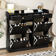 Schuhschrank mit 4 Klapptüren, 2 Schubladen und 3 offenen Fächern - YB - WF253010011S - 8 - yorbiy.com