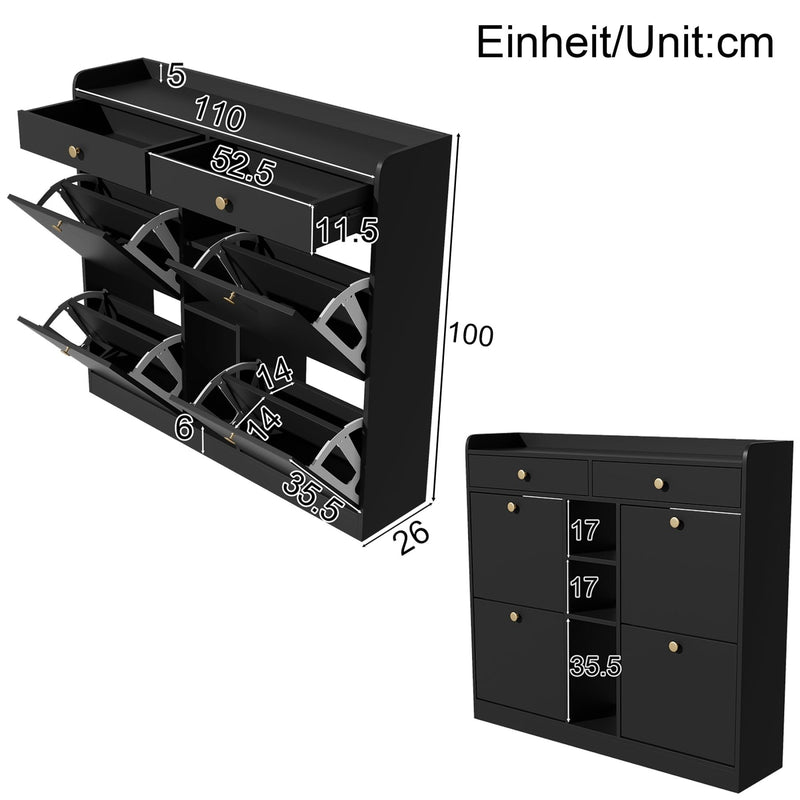 Schuhschrank mit 4 Klapptüren, 2 Schubladen und 3 offenen Fächern - YB - WF253010011S - 9 - yorbiy.com