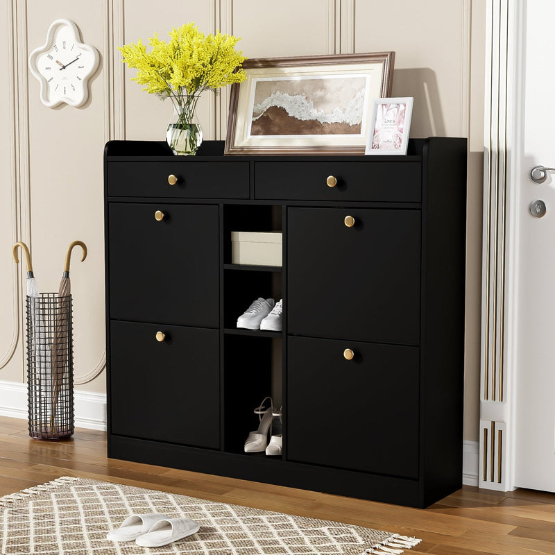 Schuhschrank mit 4 Klapptüren, 2 Schubladen und 3 offenen Fächern - YB - WF253010011S - 10 - yorbiy.com