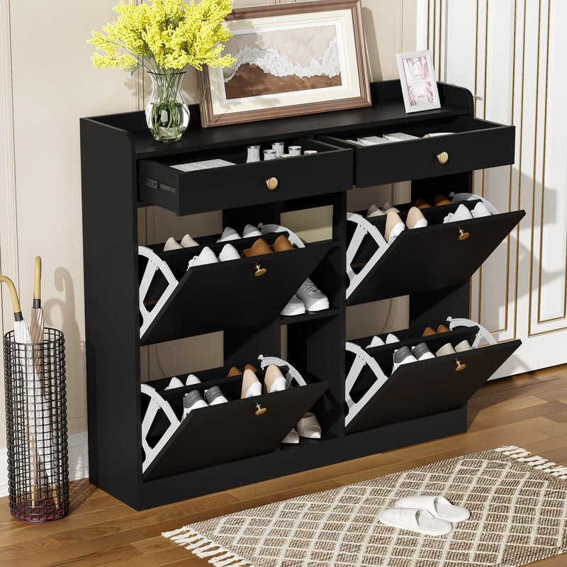 Schuhschrank mit 4 Klapptüren, 2 Schubladen und 3 offenen Fächern - YB - WF253010011S - 11 - yorbiy.com