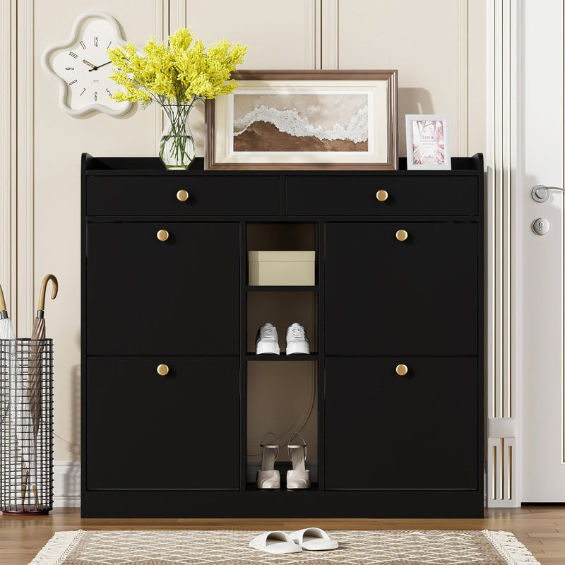 Schuhschrank mit 4 Klapptüren, 2 Schubladen und 3 offenen Fächern - YB - WF253010011S - 12 - yorbiy.com