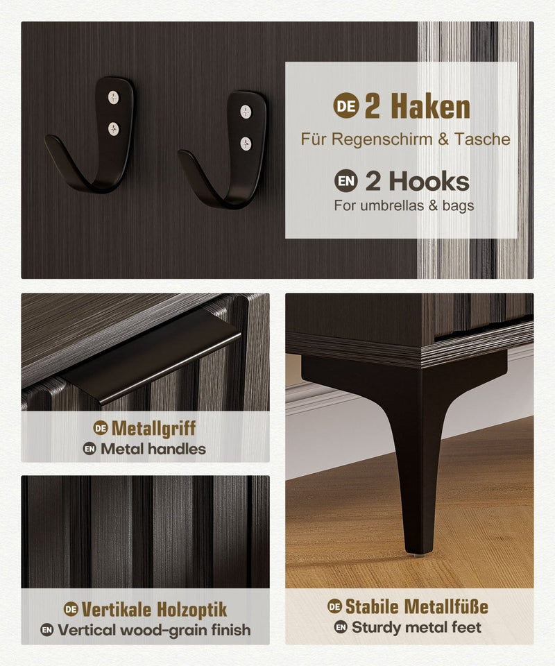 Yorbay Schuhschrank mit 2 Klappen für bis zu 12 Paar Schuhe, 94 x 60 x 23,5 cm - YW001-D067 - 11 - yorbiy.com