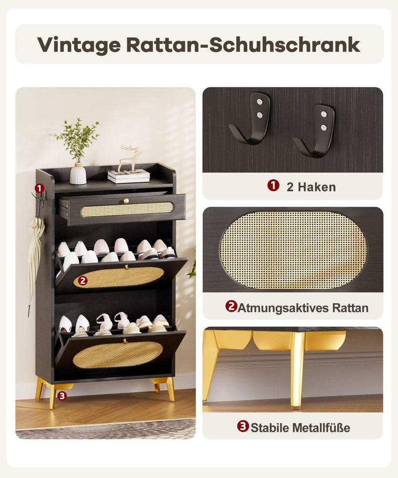 Yorbay Schuhschrank mit 2 Klappfächern & Schublade, 110,5 × 60 × 24 cm - YW002-D080 - 21 - yorbiy.com