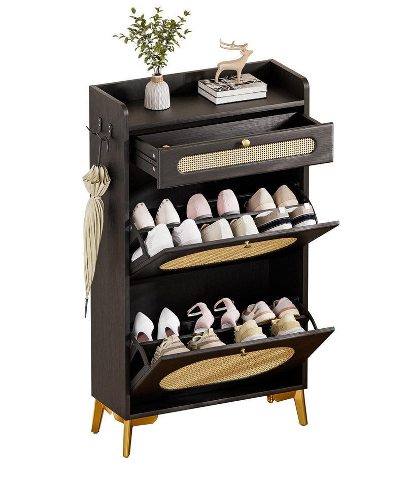 Yorbay Schuhschrank mit 2 Klappfächern & Schublade, 110,5 × 60 × 24 cm - YW002-D080 - 22 - yorbiy.com