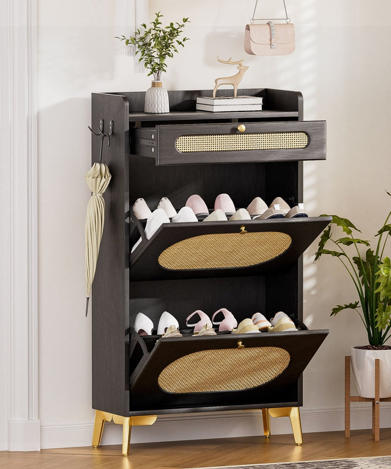 Yorbay Schuhschrank mit 2 Klappfächern & Schublade, 110,5 × 60 × 24 cm - YW002-D080 - 13 - yorbiy.com