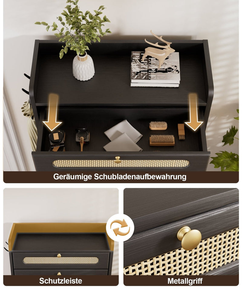 Yorbay Schuhschrank mit 2 Klappfächern & Schublade, 110,5 × 60 × 24 cm - YW002-D080 - 16 - yorbiy.com