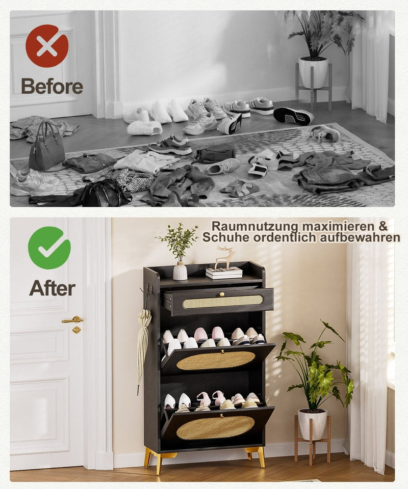 Yorbay Schuhschrank mit 2 Klappfächern & Schublade, 110,5 × 60 × 24 cm - YW002-D080 - 18 - yorbiy.com