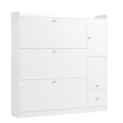 Schuhschrank mit 3 Klappen & Sitzbank, 119 x 24 x 122 cm - YB - N657P24674142W - 1 - yorbiy.com