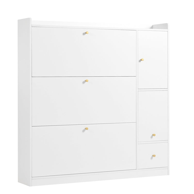 Schuhschrank mit 3 Klappen & Sitzbank, 119 x 24 x 122 cm - YB - N657P24674142W - 1 - yorbiy.com