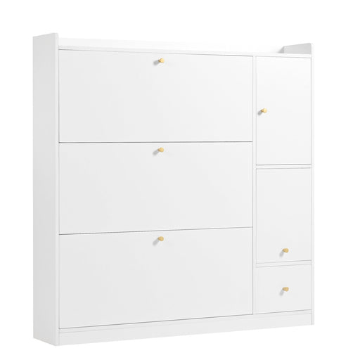 Schuhschrank mit 3 Klappen & Sitzbank, 119 x 24 x 122 cm - YB - N657P24674142W - 1 - yorbiy.com