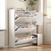 Schuhschrank mit 3 Klappen & Sitzbank, 119 x 24 x 122 cm - YB - N657P24674142W - 2 - yorbiy.com
