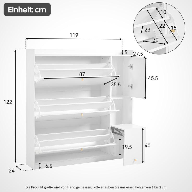 Schuhschrank mit 3 Klappen & Sitzbank, 119 x 24 x 122 cm - YB - N657P24674142W - 3 - yorbiy.com