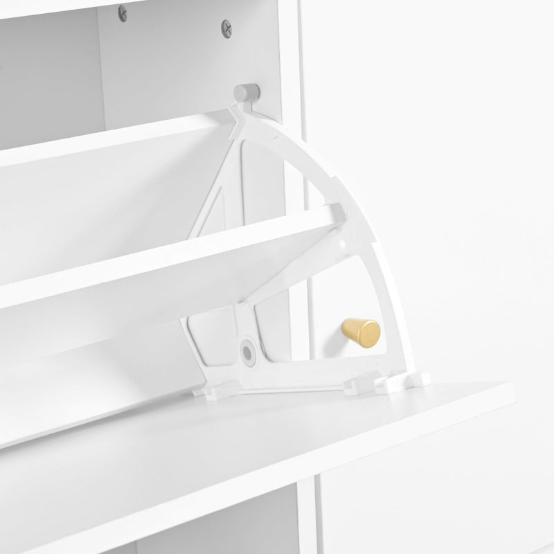 Schuhschrank mit 3 Klappen & Sitzbank, 119 x 24 x 122 cm - YB - N657P24674142W - 5 - yorbiy.com