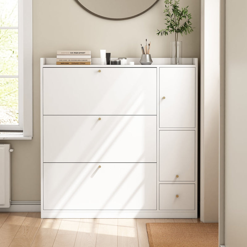 Schuhschrank mit 3 Klappen & Sitzbank, 119 x 24 x 122 cm - YB - N657P24674142W - 8 - yorbiy.com