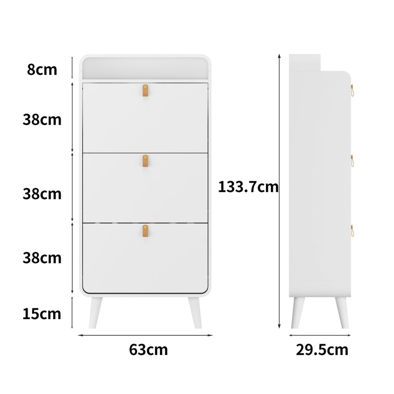 Schuhschrank mit 3 Klappbaren Schubladen, 133,7 x 29,5 x 63 cm - YB - T3143P261285 - 3 - yorbiy.com