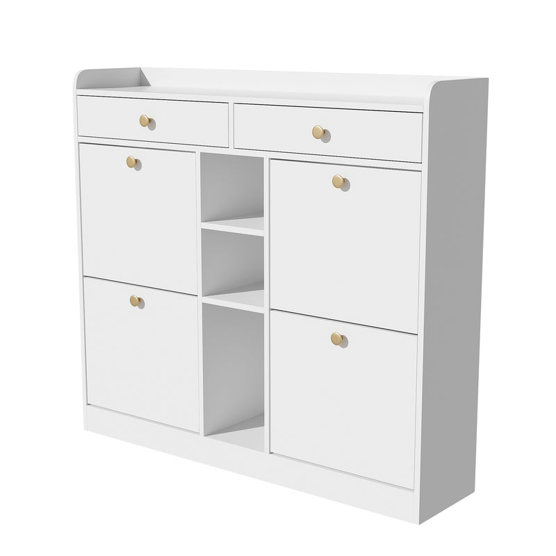 Schuhschrank mit 4 Klapptüren, 2 Schubladen und 3 offenen Fächern - YB - WF253010011W - 1 - yorbiy.com