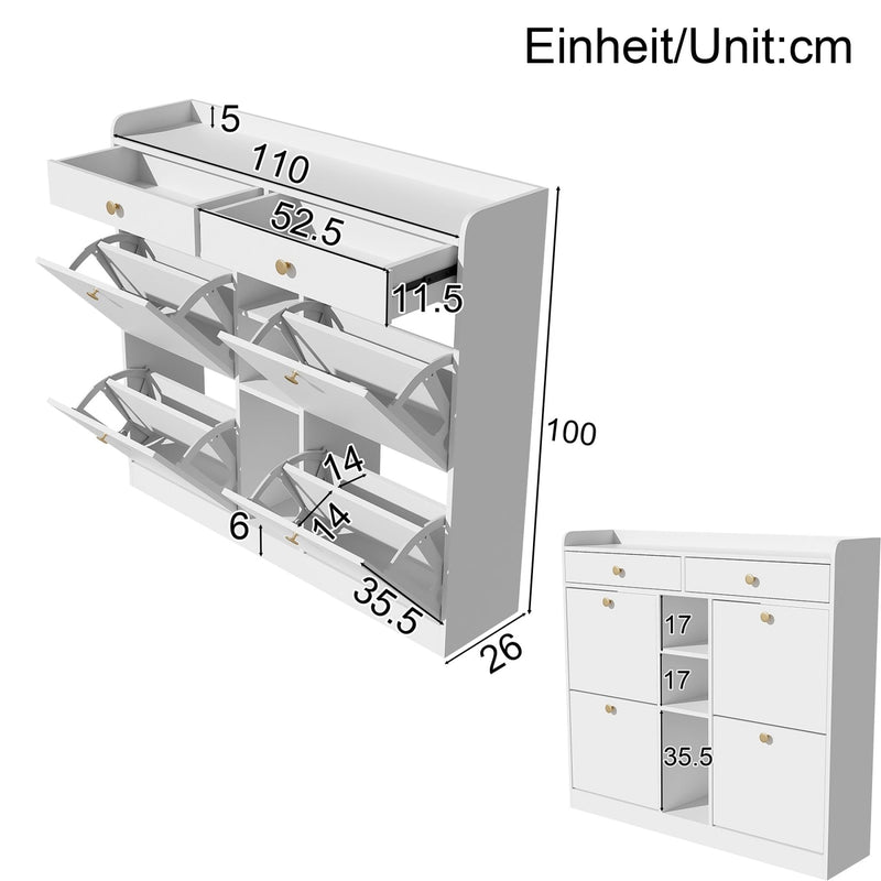 Schuhschrank mit 4 Klapptüren, 2 Schubladen und 3 offenen Fächern - YB - WF253010011W - 3 - yorbiy.com