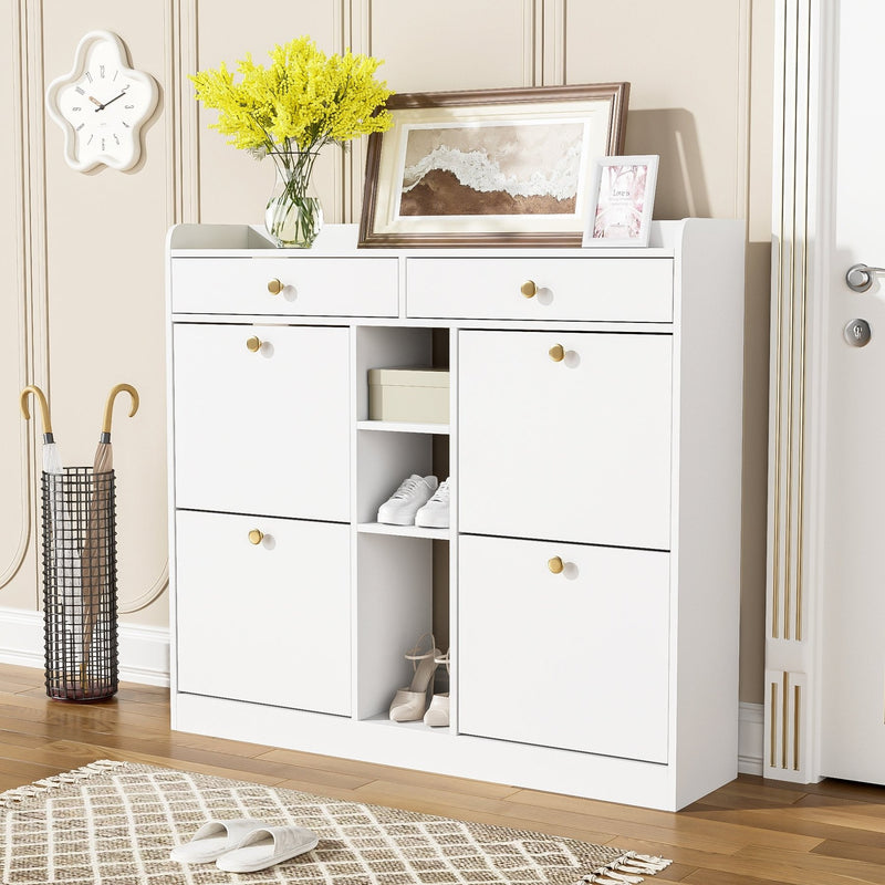 Schuhschrank mit 4 Klapptüren, 2 Schubladen und 3 offenen Fächern - YB - WF253010011W - 6 - yorbiy.com
