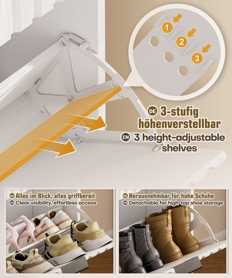 Yorbay Schuhschrank mit 2 Klappen für bis zu 12 Paar Schuhe, 94 x 60 x 23,5 cm - YW001-D066 - 5 - yorbiy.com