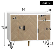 Sideboard in Weiß & Holzoptik mit Schublade und verstellbaren Einlegeböden - YB - N621P198303W - 3 - yorbiy.com