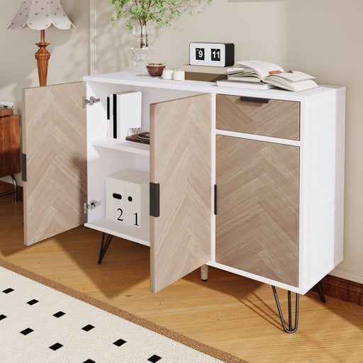 Sideboard in Weiß & Holzoptik mit Schublade und verstellbaren Einlegeböden - YB - N621P198303W - 4 - yorbiy.com
