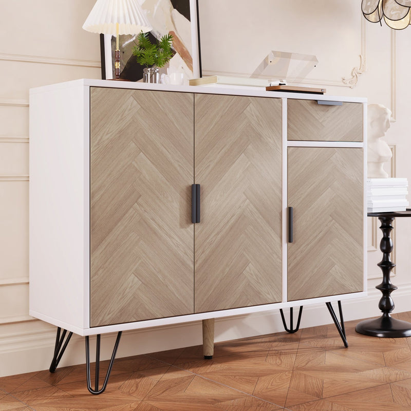 Sideboard in Weiß & Holzoptik mit Schublade und verstellbaren Einlegeböden - YB - N621P198303W - 6 - yorbiy.com