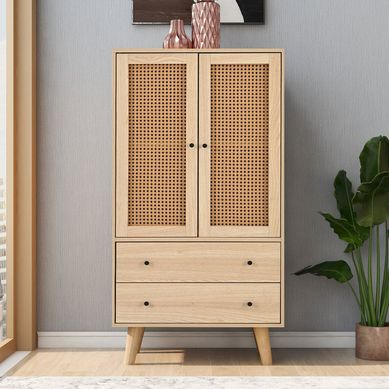 Sideboard mit Türen und Schubladen, Rattan - Design, 60 x 120 x 40 cm - YB - WF301867OAA - 2 - yorbiy.com