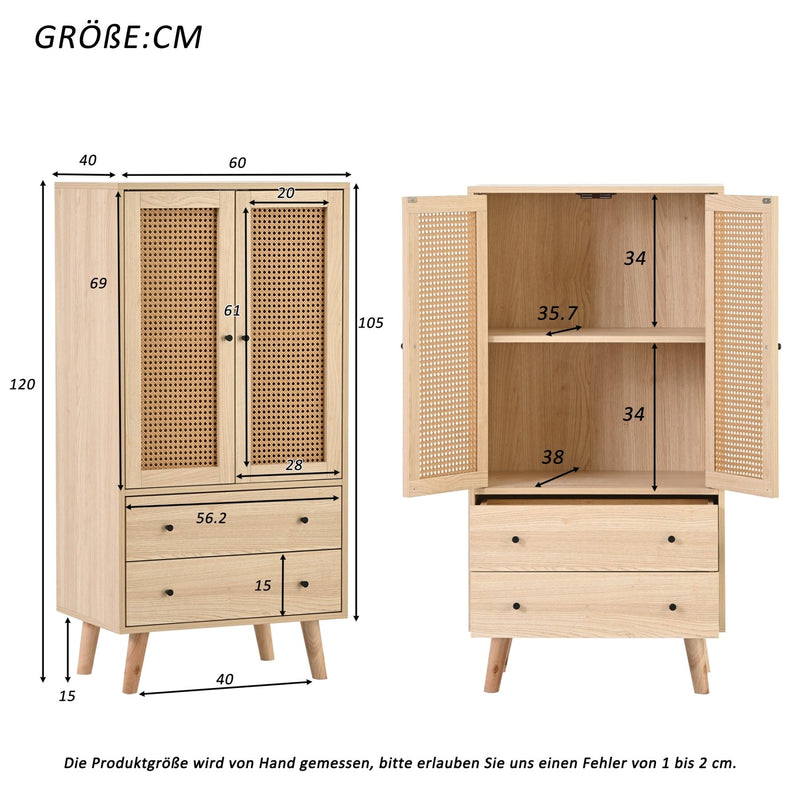 Sideboard mit Türen und Schubladen, Rattan - Design, 60 x 120 x 40 cm - YB - WF301867OAA - 3 - yorbiy.com
