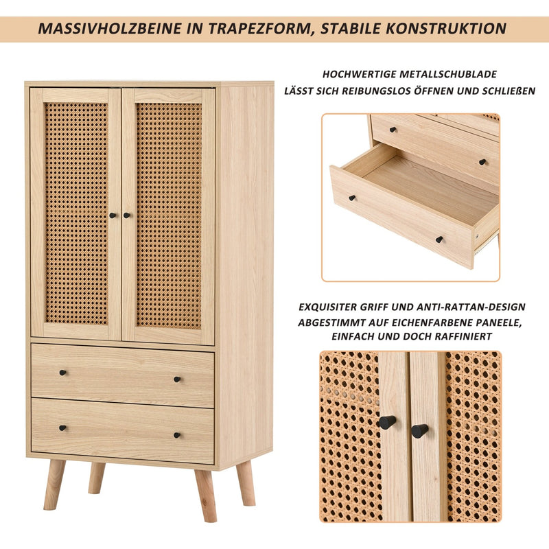 Sideboard mit Türen und Schubladen, Rattan - Design, 60 x 120 x 40 cm - YB - WF301867OAA - 4 - yorbiy.com