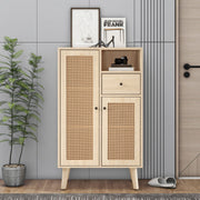 Sideboard in Holzoptik mit Rattantüren und Schublade, 60x40x101 cm - YB - WF316160OAA - 2 - yorbiy.com