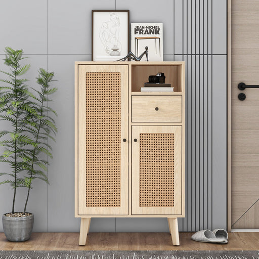 Sideboard in Holzoptik mit Rattantüren und Schublade, 60x40x101 cm - YB - WF316160OAA - 2 - yorbiy.com