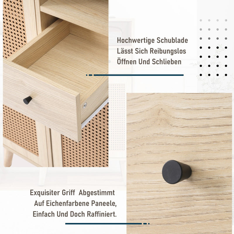 Sideboard in Holzoptik mit Rattantüren und Schublade, 60x40x101 cm - YB - WF316160OAA - 4 - yorbiy.com