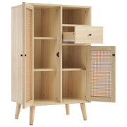 Sideboard in Holzoptik mit Rattantüren und Schublade, 60x40x101 cm - YB - WF316160OAA - 5 - yorbiy.com