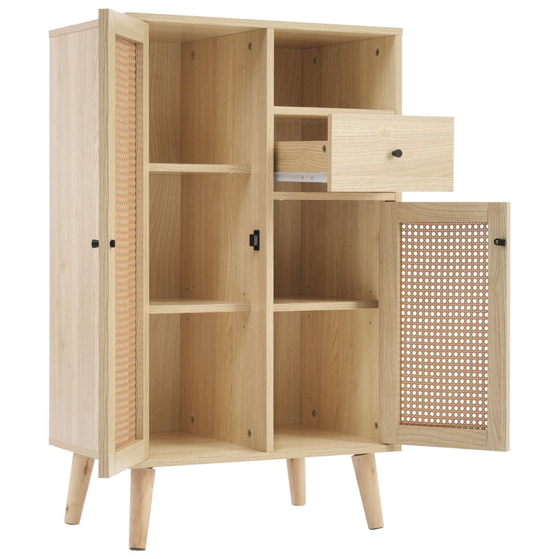Sideboard in Holzoptik mit Rattantüren und Schublade, 60x40x101 cm - YB - WF316160OAA - 5 - yorbiy.com