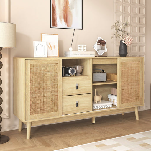 Sideboard mit Rattan - Schiebetüren und 2 Schubladen, 155 x 38 x 80 cm - YB - WF221073074O - 2 - yorbiy.com