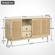 Sideboard mit Rattan - Schiebetüren und 2 Schubladen, 155 x 38 x 80 cm - YB - WF221073074O - 3 - yorbiy.com