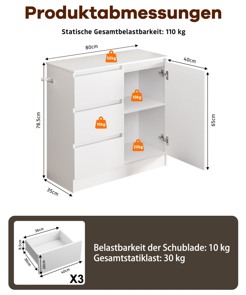 Yorbay Sideboard mit 3 Schubladen und Tür, 80,5 x 35 x 79 cm - YW011-D079 - 3 - yorbiy.com
