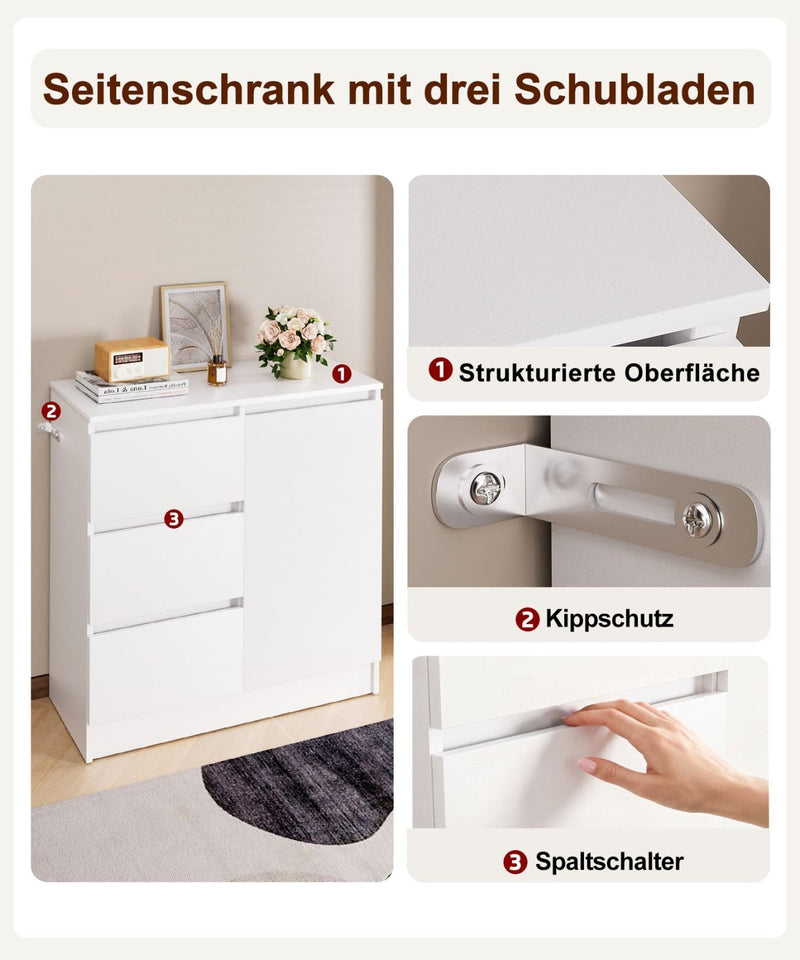 Yorbay Sideboard mit 3 Schubladen und Tür, 80,5 x 35 x 79 cm - YW011-D079 - 6 - yorbiy.com