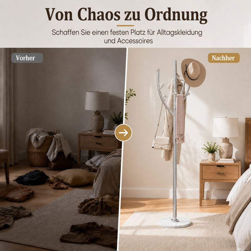Yorbay Standgarderobe in Baumform aus Edelstahl, 178 cm, bis 50 kg - YS039-T128 - 12 - yorbiy.com