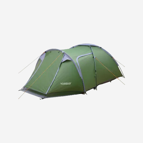 Ein grünes Yorbay-Campingzelt vor grauem Hintergrund