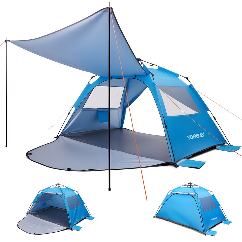 Yorbay Pop - Up Strandzelt mit Vorzelt & Zubehör, UV50+ – 220×150×125 cm - YP027-W027 - 1 - yorbiy.com